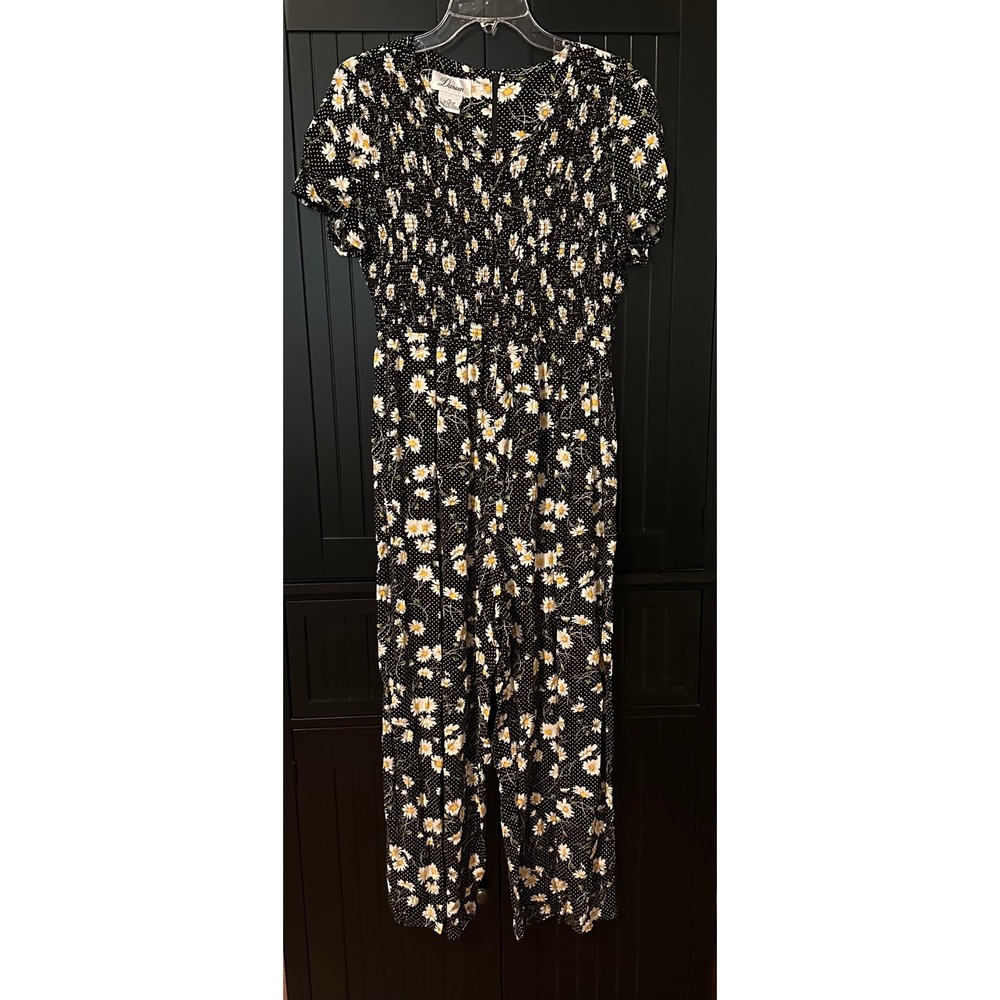 Darin Daisy Floral Smocked Jumpsuit Size 10 Cottagecore Boho Romantic